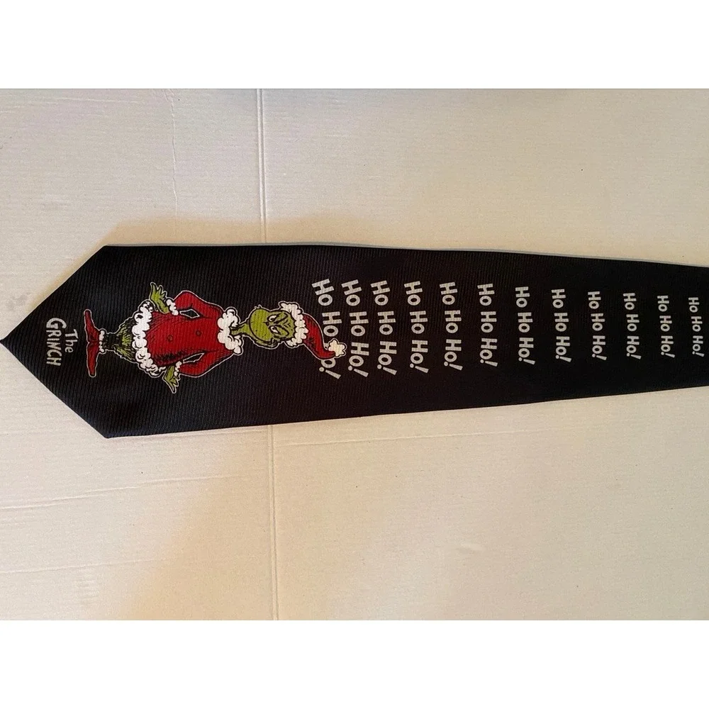 Dr Seuss The Grinch Ho Ho Ho Christmas Necktie Black Holiday Santa Suit Mens Tie